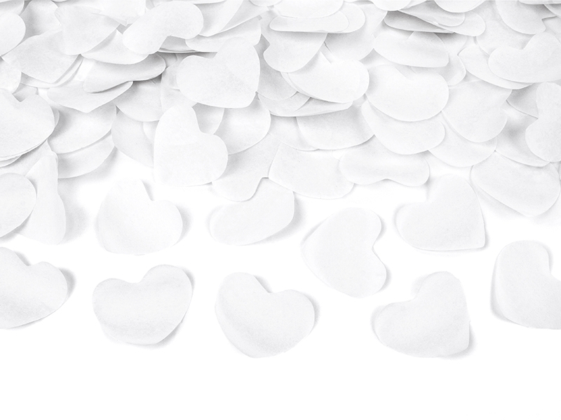 Vystřelovací konfety srdíčka bílé 60cm